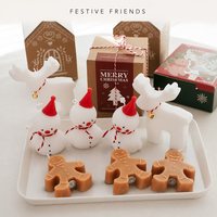 Weihnachtliche Lebkuchenmann-, Schneemann- und Rentier-Wachskerzen-Geschenkbox Frohe Weihnachten 7,5x6cm Winter-Feiertagsdekoration