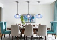 Suspension en verre bleu de 11 pouces pour cuisine, conversion de couleur 6RGB, hauteur réglable, idéale pour cuisine et salon