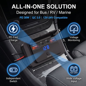 Chargeur USB étanche 4 ports QC3.0 à charge rapide avec affichage <span class=keywords><strong>de</strong></span> tension 12-24V pour bateau marin - Product Image 5