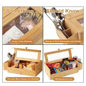 Boîte de rangement pour pain en bambou à fixer au mur avec fenêtre transparente et porte-couverts pour la cuisine - Product Image 4