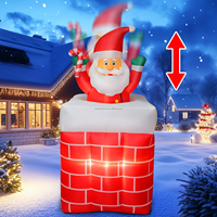Père Noël gonflable de 1,80 m dans un cheminée avec canne en sucre et lumière LED pour la décoration de jardin, pelouse, maison, fête de Noël en extérieur