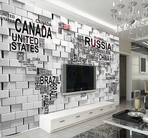 Mural de Pared Art Deco Personalizable con Mapa del Mundo en Tipografía de Texto sobre Pared de Ladrillo <span class=keywords><strong>Blanco</strong></span>, Nombres de Países para Oficina, Vestíbulo, Hogar y Espacios Públicos - Product Image 5