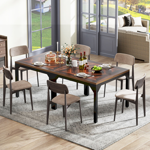 <span class=keywords><strong>Table</strong></span> à manger carrée multifonctionnelle en <span class=keywords><strong>bois</strong></span> <span class=keywords><strong>massif</strong></span> brun de style industriel moderne pour 4 personnes, meubles de salle à manger - Product Image 3