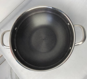 Customized SS 316 Stainless Steel 3 Layers Tri-ply Honeycomb <strong>Non</strong> <strong>Stick</strong> 2 Double Ear Handles <strong>Wok</strong> - Product Image 1