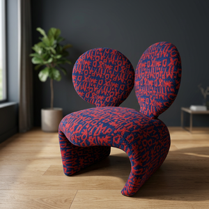 Fauteuil de loisirs moderne en tissu avec dossier fendu, style contemporain, mobilier de maison, revêtement à motifs rouge et bleu - Product Image 2