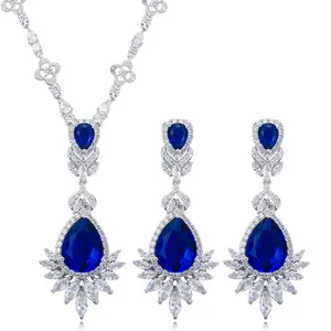 Women's Wedding Bridal Crystal Multi Teardrop Cluster Statement Necklace Dangle Earrings Set