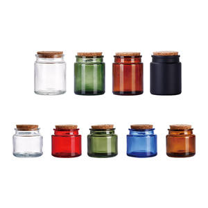 Petits pots à bougies noirs mats 100 ml 200 ml en verre transparent/ambre/vert, porte-<span class=keywords><strong>bougie</strong></span> chauffe-plat avec couvercles en liège pour la fabrication de bougies - Product Image 1