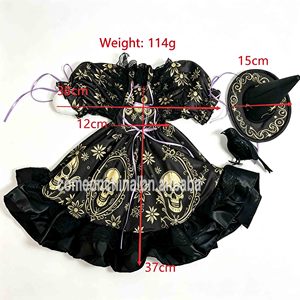 Disfraz de Bruja para Ganso de Porche de Halloween, Vestido con Estampado de Calavera Negro y Dorado de 23 Pulgadas con Sombrero de Bruja para Estatua de Ganso, Decoración Festiva - Product Image 6