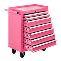 Armoire à outils roulante rose à 7 tiroirs, verrouillable, chariot de rangement pour garage et atelier