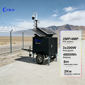 Автономная система видеонаблюдения 24/7 на солнечных батареях, 3x200 Вт, с камерой CCTV на 4G SIM-карте, на телескопической мачте 6 м, на прицепе - Product Image 1