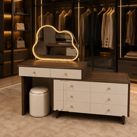Coiffeuse moderne en MDF avec miroir lumineux sur pied et armoire de rangement multifonction pour chambre à coucher