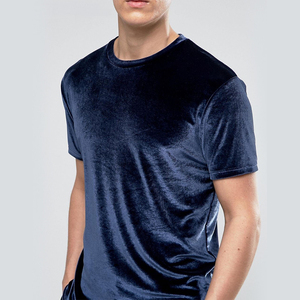 Customized Tall <strong>Navy</strong> Blank Velvet Short Sleeve Collar Wholesale Men <strong>Tshirt</strong> - Product Image 3