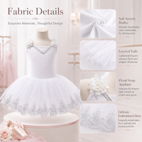 Robe tutu de ballet pour filles à bretelles spaghetti, en dentelle et tulle, avec strass, antibactérienne, sans couture, fusionnée, quatre couleurs pastel, étiquette personnalisée