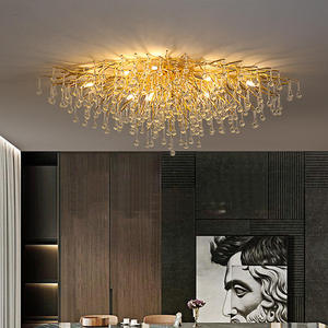 <span class=keywords><strong>Lampadario</strong></span> a Gocce di Pioggia con Altezza Regolabile, Lampada da Soffitto in Alluminio, <span class=keywords><strong>Moderno</strong></span> Lussuoso <span class=keywords><strong>Lampadario</strong></span> in Cristallo Dorato, Luce Bianca Calda 3500K - Product Image 1