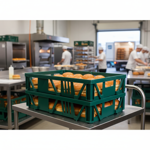 Deep Plastic Bakery <b>Crate</b> Virgin HDPE Stackable Hamburger Buns Box Perforated <b>Storage</b> <b>Crate</b> for Bread Pastry and Food Delivery - Product Image 3