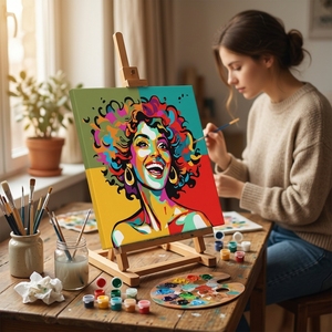 Kit de peinture par numéros <span class=keywords><strong>Pop</strong></span> <span class=keywords><strong>Art</strong></span> Portrait de femme coloré Peinture acrylique DIY pour adultes débutants Toile en lin 40x40cm - Product Image 4