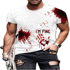 T-shirt d'Halloween imprimé en 3D pour homme, manches courtes, motif éclaboussures de sang « I'm Fine », anti-humidité, coupe jeune - Product Image 4