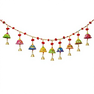 Handmade Wood <b>Elephant</b> Design Door Hanging <b>Decoration</b> with Pom-Pom and Golden Bells-Festive Indian Rajasthani Style - Product Image 1