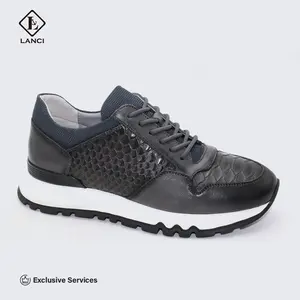 LANCI deri ayakkabı erkekler İtalyan hakiki erkek yürüyüş ayakkabısı toptan siyah sneaker iş ayakkabısı erkekler için