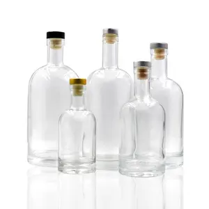 Transparent 200ミリリットル700ミリリットル750ミリリットルFrosted Mini Empty Rum Spirit Whisky Glass Vodka Liquor BottleとCork