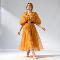 Abito da Gala Plissettato di Lusso, Spedizione in 7 Giorni, Romantico Abito Trasparente in Organza, Elegante Abbigliamento per Ospiti di Matrimonio, Boutique