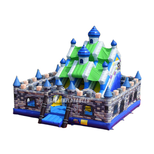 Castillo Inflable 8x8m, Combinación Azul <span class=keywords><strong>Gris</strong></span>, Castillo Medieval con Caballeros, Casa de Juegos Inflable para Patio Trasero, Parque Infantil Inflable, Ciudad de Diversión - Product Image 1