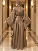 EVE013 Robe longue en satin de haute qualité à manches chauve-souris, vêtements musulmans islamiques haut de gamme, hijabs, style décontracté, quotidien