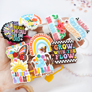 Phrase Series 10mm <span class=keywords><strong>Motivation</strong></span> Phrase Straw Topper Charms Réutilisable Pvc Potable Paille Conseils Couvre pour Gobelet - Product Image 5
