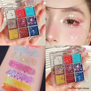 Palette de fards à paupières pailletés imperméables à 9 couleurs, sans colle, maquillage de scène, foncé, grand, ultra-brillant - Product Image 6