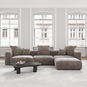 เฟอร์นิเจอร์ห้องนั่งเล่น VOXHOME US แบบดรอปชิปปิ้ง สไตล์นอร์ดิก สีน้ำตาล 3 ที่นั่ง ผ้ากำมะหยี่  ชุดโซฟาแบบแยกส่วน - Product Image 3