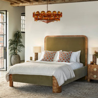 Lit capitonné en velours mousse italien, taille Queen, avec pieds en bois de ronce, tête de lit haute, ensemble de meubles de chambre pour maison, villa, loft