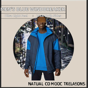 Men's High Quality Blue Satin Windbreaker <b>Jacket</b> Reversible Stand Collar Zipper <b>Light</b> Breathable Winter Hooded Casual <b>Jacket</b> - Product Image 2