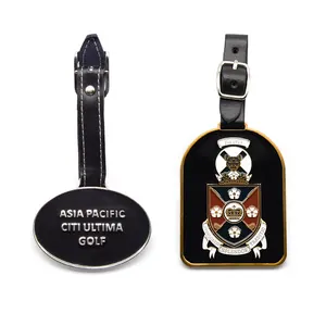 Custom zinc alloy golf accessories hard enamel travel leather metal luggage tag