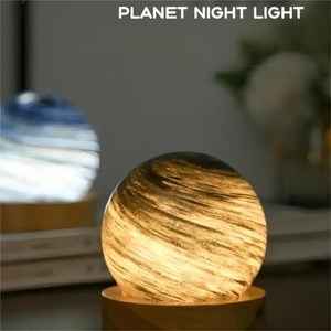3D Moon Glass Lamp USB Powered Planet Mini Night <b>Light</b> With Wooden Stand for Kids Girls Boys Friends Birthday Christmas Gifts - Product Image 3