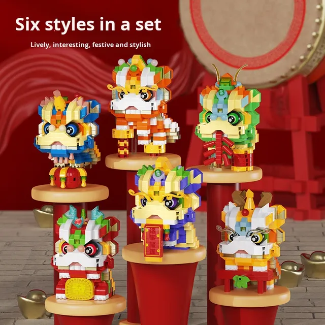 2026 Blockbuster Lion Dance Building Blocks Set Festive Educational Eco-Friendly Plastic Table Game Puzzle Family Spring