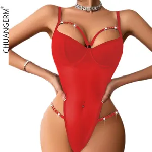 CHUANGERM In Stock Xnxx 2024 New Fashion Complex Craft Mesh See-Through Hollow Out Sling Sexy Women Lingerie Body Suits