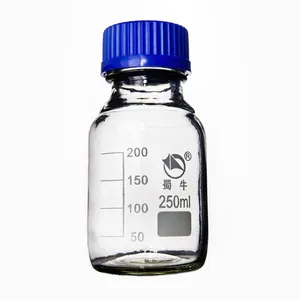 Vente directe d'usine personnalisée prix de gros verrerie de laboratoire verre borosilicate couvercle à vis bleu bouteille en verre laboratoire