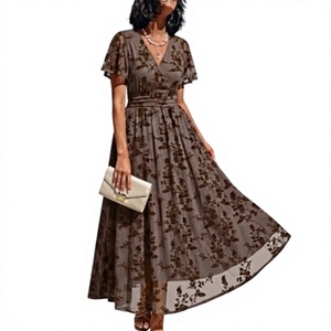 Elegante Vestido de Punto con Silueta Ajustada hasta la Rodilla, Cintura Alta, Diseño de Cuello en V, Estilo Casual y Fluido para Mujer - Product Image 1