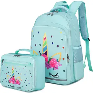 Unico Logo Personalizzato Borse Libro Del Bambino Animale Sveglio Unicorn Zaino con Borsa Termica Pranzo per I Bambini