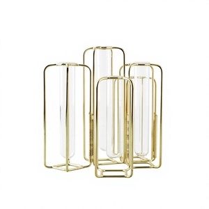 Luxury stainless steel Tabletop Vase <b>Set</b> Gold Finish Holds Water Decorative for Home Office Wedding Centerpiece - Product Image 1