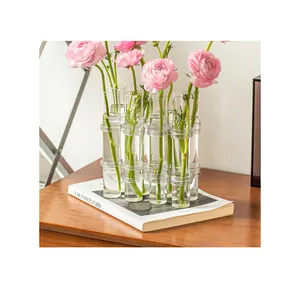 Vas dekoratif modern minimalis baris transparan kaca uji vas tabung untuk budidaya air cahaya mewah vas bunga kecil