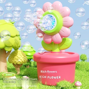 Macchina Elettrica per <span class=keywords><strong>Bolle</strong></span> di Sapone in Plastica con Luce per Bambini 0-24 Mesi, Pistola Spara <span class=keywords><strong>Bolle</strong></span> a 8 Fori a Forma di Girasole in Vaso - Product Image 1