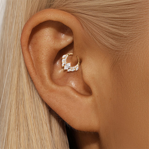 CANNER S925 Plata de Ley, Pendientes de Aro con Ópalo Blanco en Forma de Lágrima y Zirconia, Anillo para la Nariz, Joyería Corporal - Product Image 5