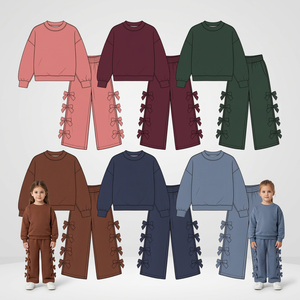 Nouvel ensemble de vêtements pour bébés filles, couleur unie, coton, nœuds, vêtements assortis pour enfants - Product Image 1