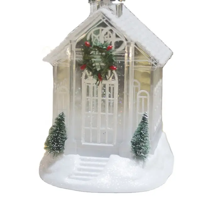 2023 New Product Christmas Acrylic Church Lamp Ornament Musical Christmas Gifts Lighted Snow Water Lantern
