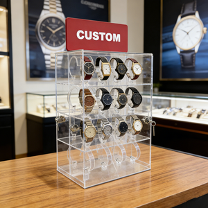 Exhibidor <span class=keywords><strong>de</strong></span> Relojes Acrílico Personalizado con 24 Ranuras, con Base Giratoria <span class=keywords><strong>de</strong></span> 360° para Tiendas Minoristas - Product Image 1