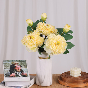 LANJO Pivoine Artificielle à 2 Têtes Effet Brûlé, Fleur Style Peinture à l'Huile Vintage Nordique pour Décoration Florale Maison & Mariage - Product Image 4