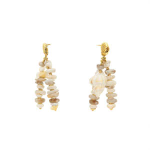 Boucles d'oreilles pendantes bohèmes tendance en acier inoxydable 316L plaqué or PVD, design perles coquillages durables et résistantes, pour femme, style bohème - Product Image 2