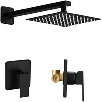 Ensemble de robinetterie de douche murale noir mat, kit de finition à fonction unique, vanne de préinstallation, pommeau de douche pluie carré, bras extra long en laiton