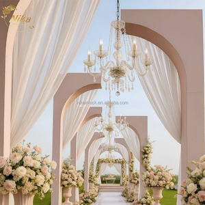 NIKA Décoration de toile de fond blanche en PVC de haute qualité avec lustre, arche murale 3D en acrylique décalée pour <span class=keywords><strong>mariage</strong></span> - Product Image 1